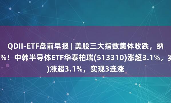 QDII-ETF盘前早报 | 美股三大指数集体收跌，纳指跌2.15%！中韩半导体ETF华泰柏瑞(513310)涨超3.1%，实现3连涨