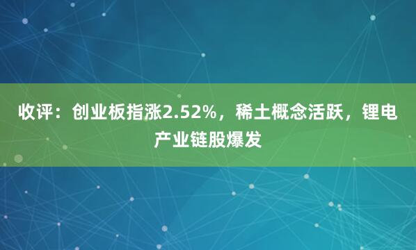 收评：创业板指涨2.52%，稀土概念活跃，锂电产业链股爆发