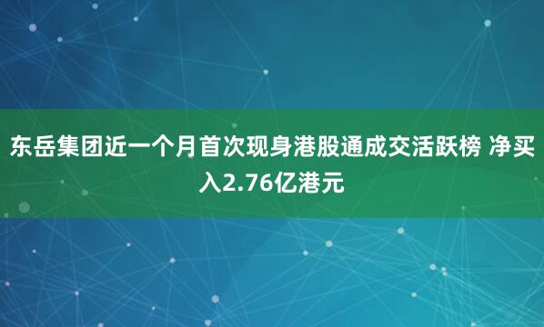 东岳集团近一个月首次现身港股通成交活跃榜 净买入2.76亿港元