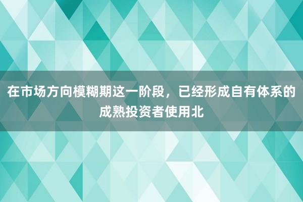 在市场方向模糊期这一阶段，已经形成自有体系的成熟投资者使用北